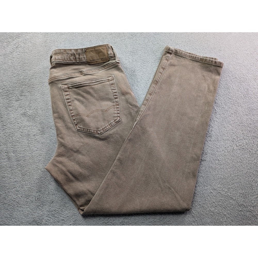 American Eagle Mens Original Straight Easyflex Jeans Khaki Tan 33x30 Stretch